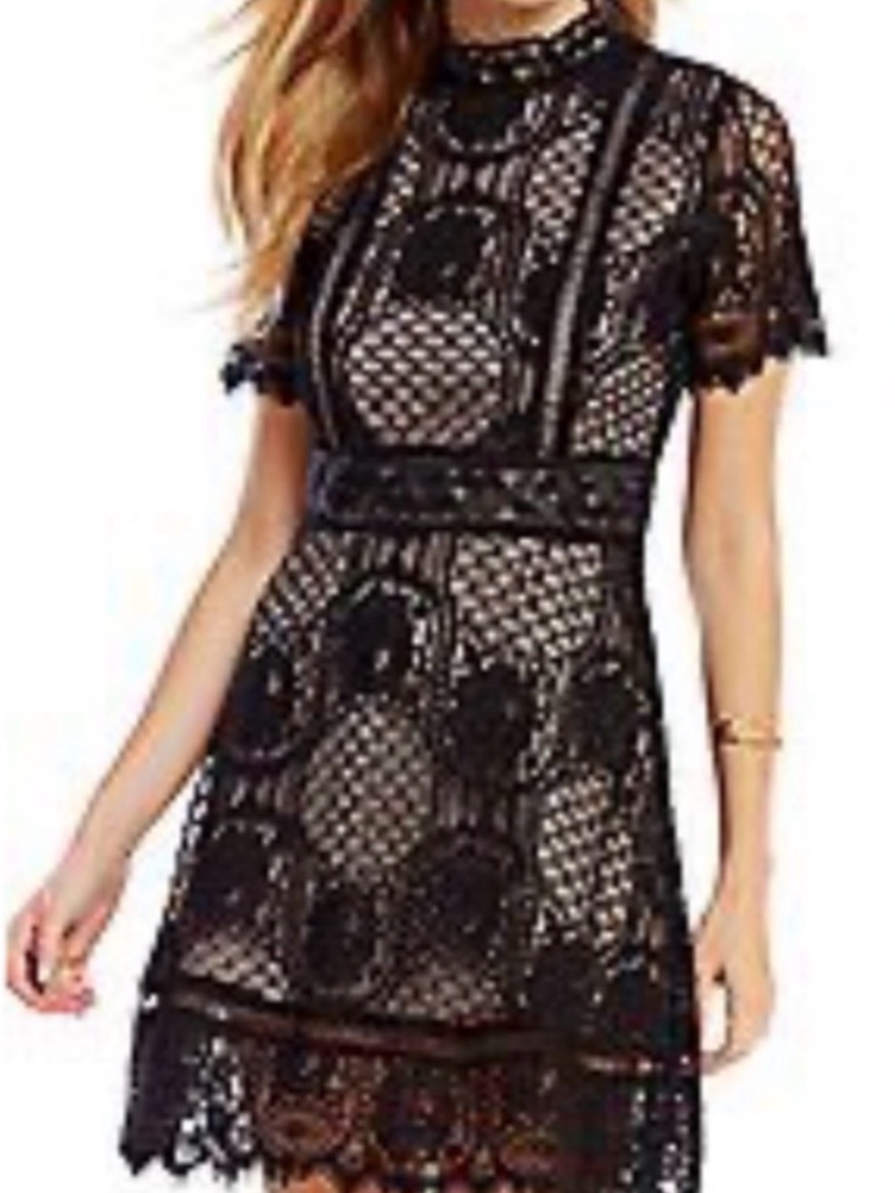 BB DAKOTA Black Lace Short Sleeve Mini Dress